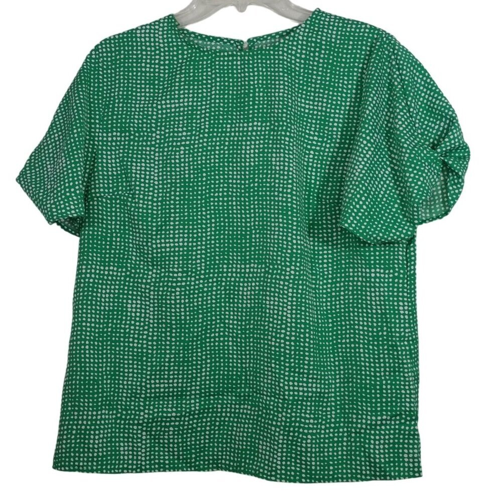 Shein Green White Dot Short Sleeve Top Blouse Women Size XL 12 Casual Work